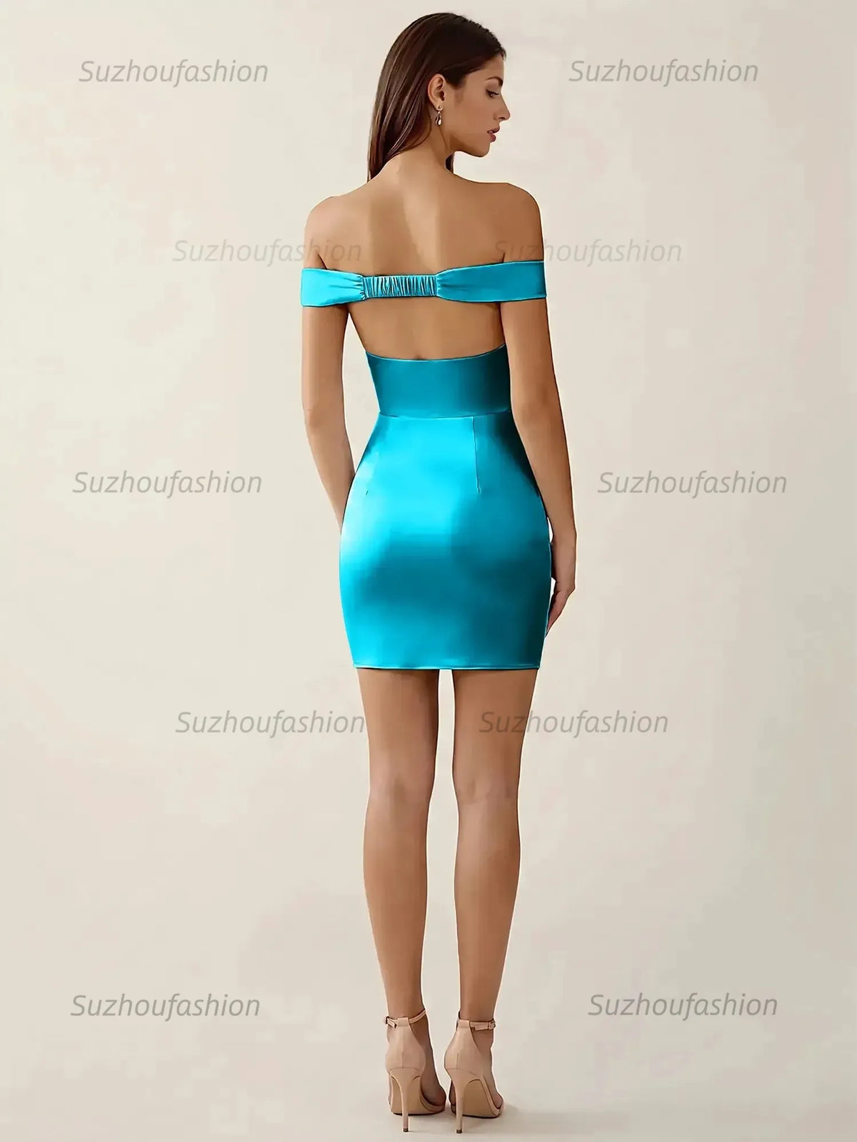 Suzhoufashion Off-The-Shoulder Ruched Satin Homecoming Dresses Mini Cocktail Dress