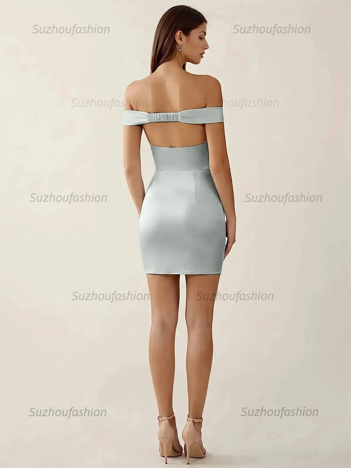 Suzhoufashion Off-The-Shoulder Ruched Satin Homecoming Dresses Mini Cocktail Dress