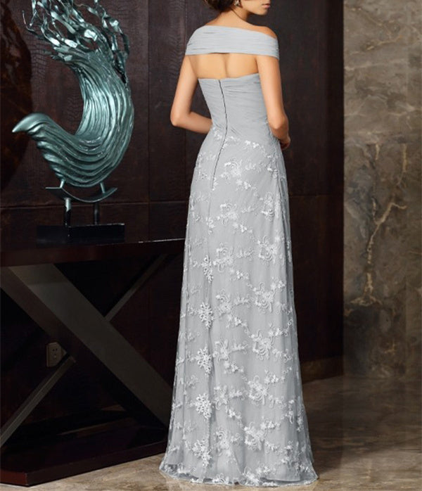 Off The Shoulder Short Sleeve A Line Chiffon Mother Of The Bride Dress with Lace Appliques Tea Length