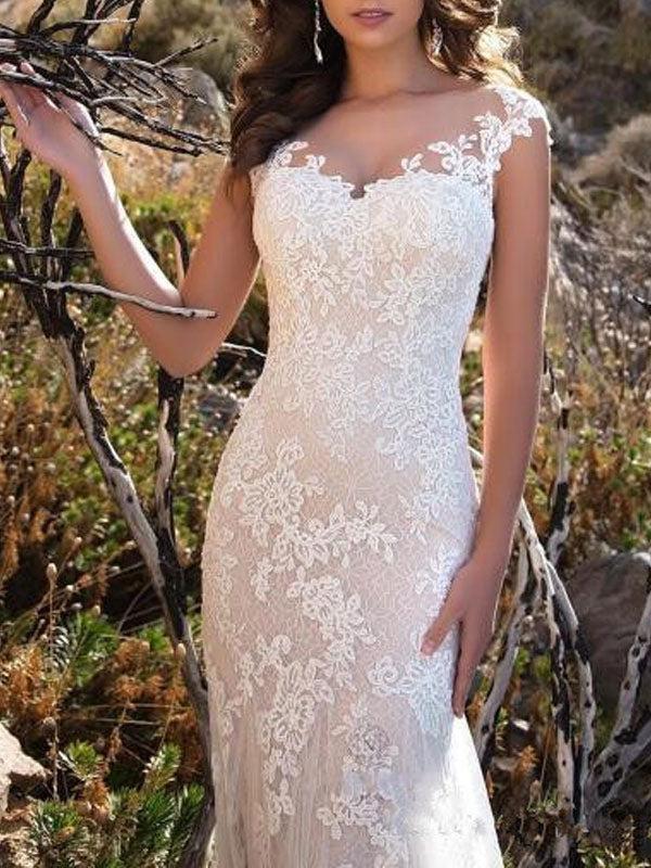 Off The Shoulder Tulle V Neck Lace Mermaid Beach Wedding Dresses