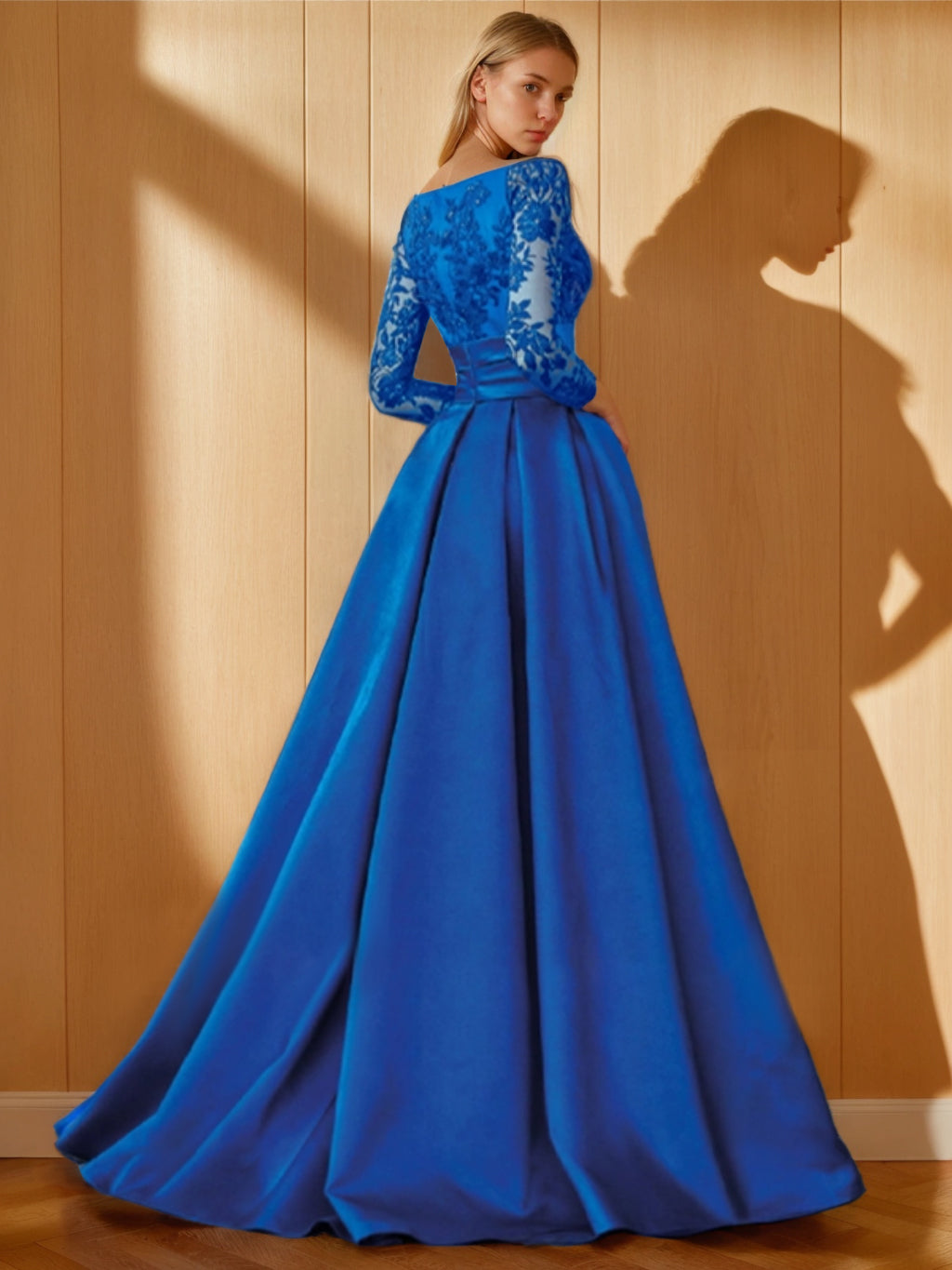 Off the Shoulder A Line Long Mother of the Bride Dress with 3/4 Sleeves and Side Split