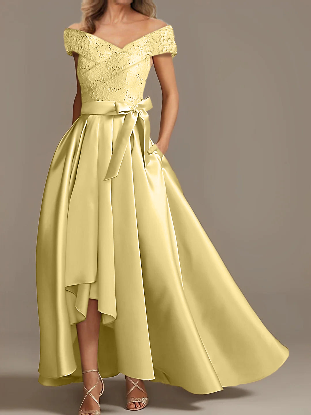 Off the Shoulder Asymmetrical A Line Mother of the Bride Dress with Ruffles