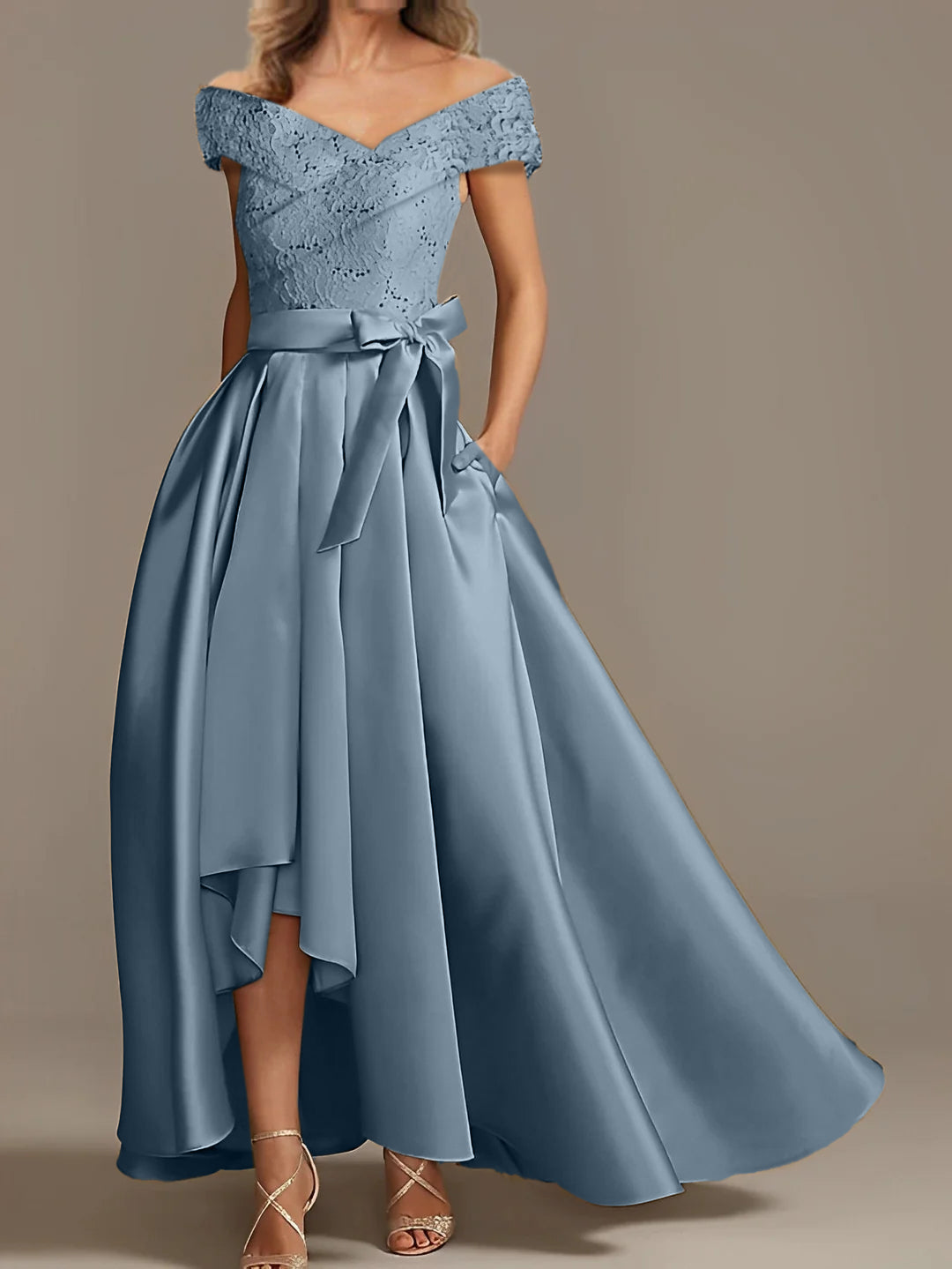 Off the Shoulder Asymmetrical A Line Mother of the Bride Dress with Ruffles