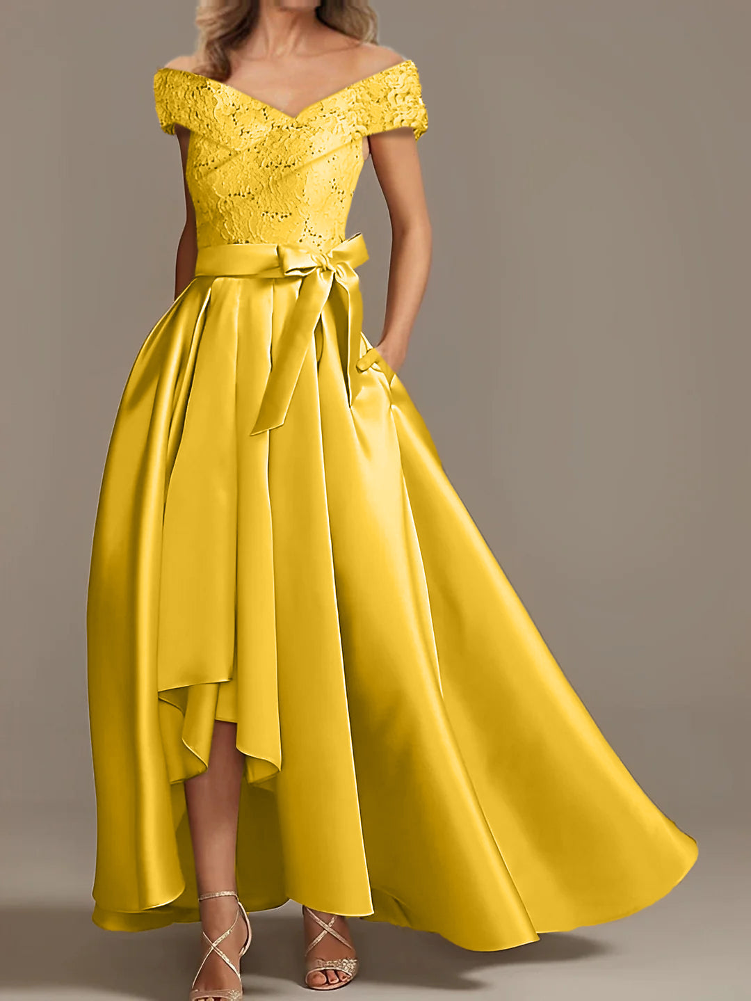 Off the Shoulder Asymmetrical A Line Mother of the Bride Dress with Ruffles