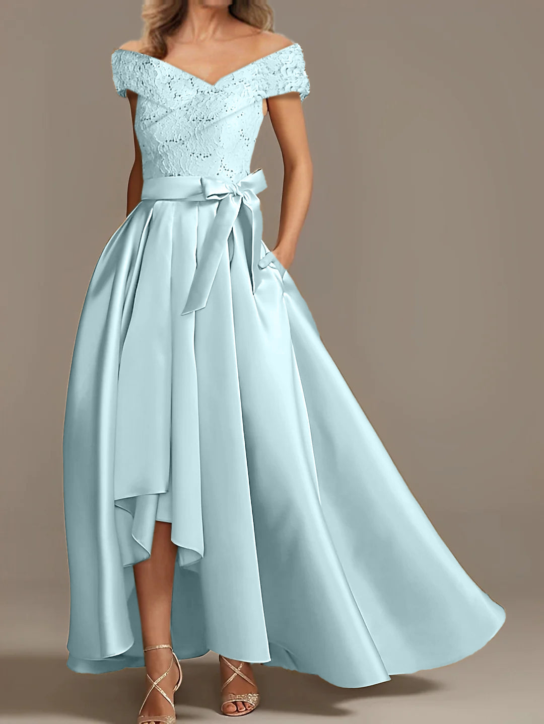 Off the Shoulder Asymmetrical A Line Mother of the Bride Dress with Ruffles