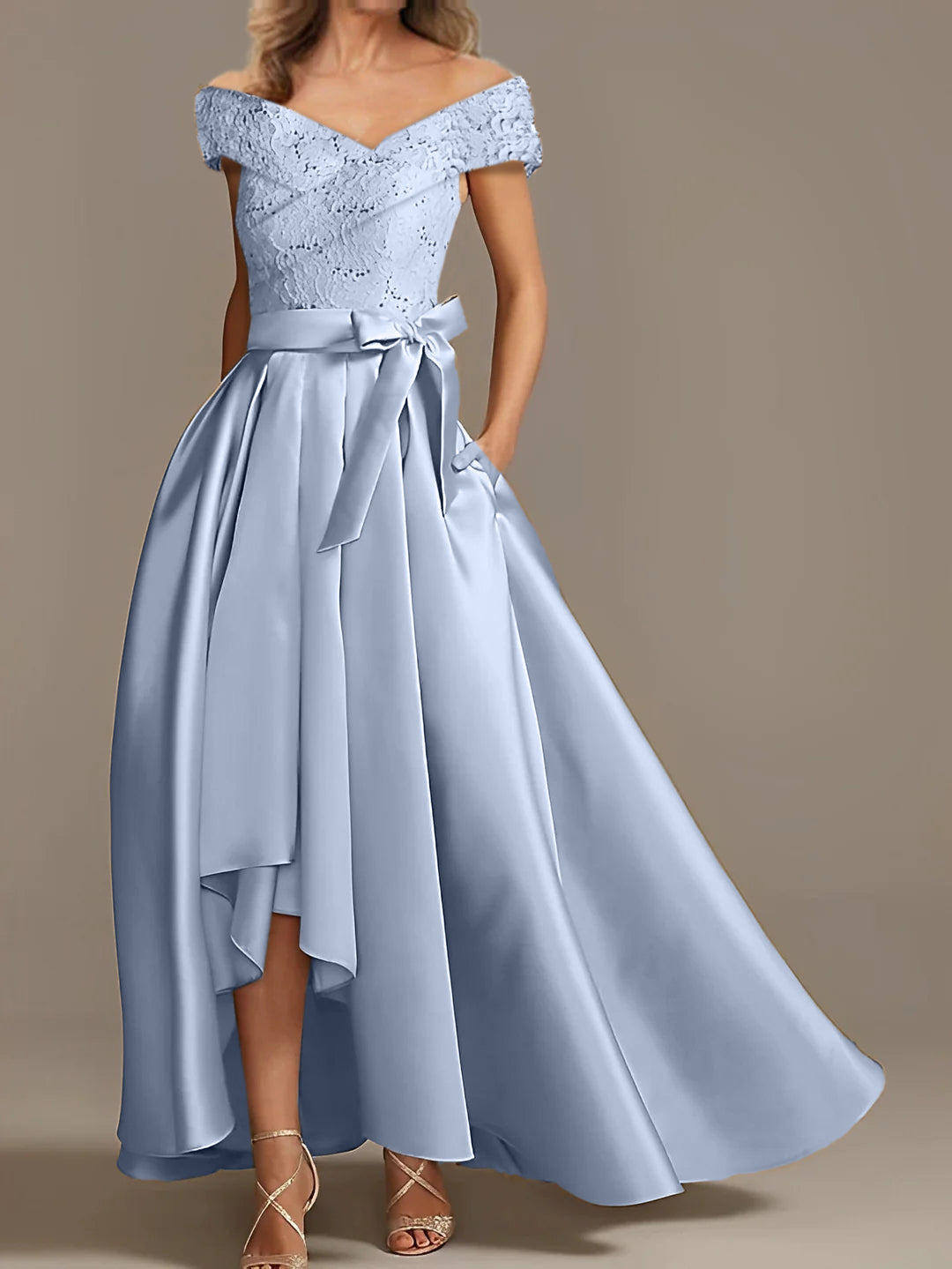 Off the Shoulder Asymmetrical A Line Mother of the Bride Dress with Ruffles