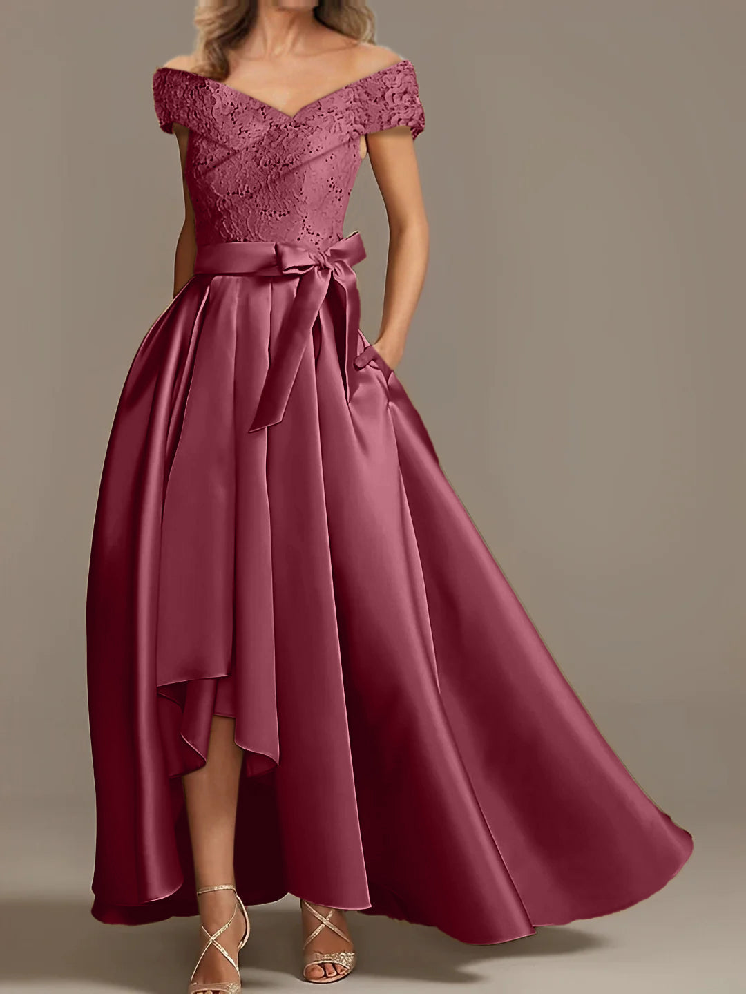 Off the Shoulder Asymmetrical A Line Mother of the Bride Dress with Ruffles
