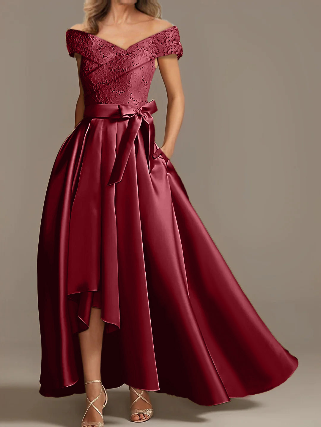 Off the Shoulder Asymmetrical A Line Mother of the Bride Dress with Ruffles