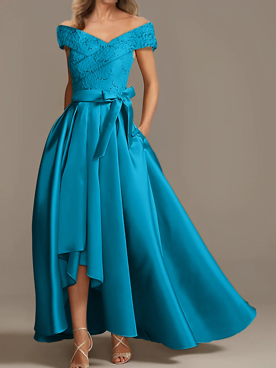 Off the Shoulder Asymmetrical A Line Mother of the Bride Dress with Ruffles