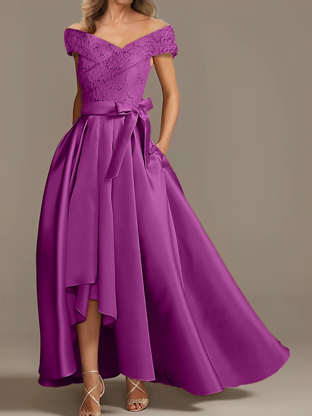 Off the Shoulder Asymmetrical A Line Mother of the Bride Dress with Ruffles
