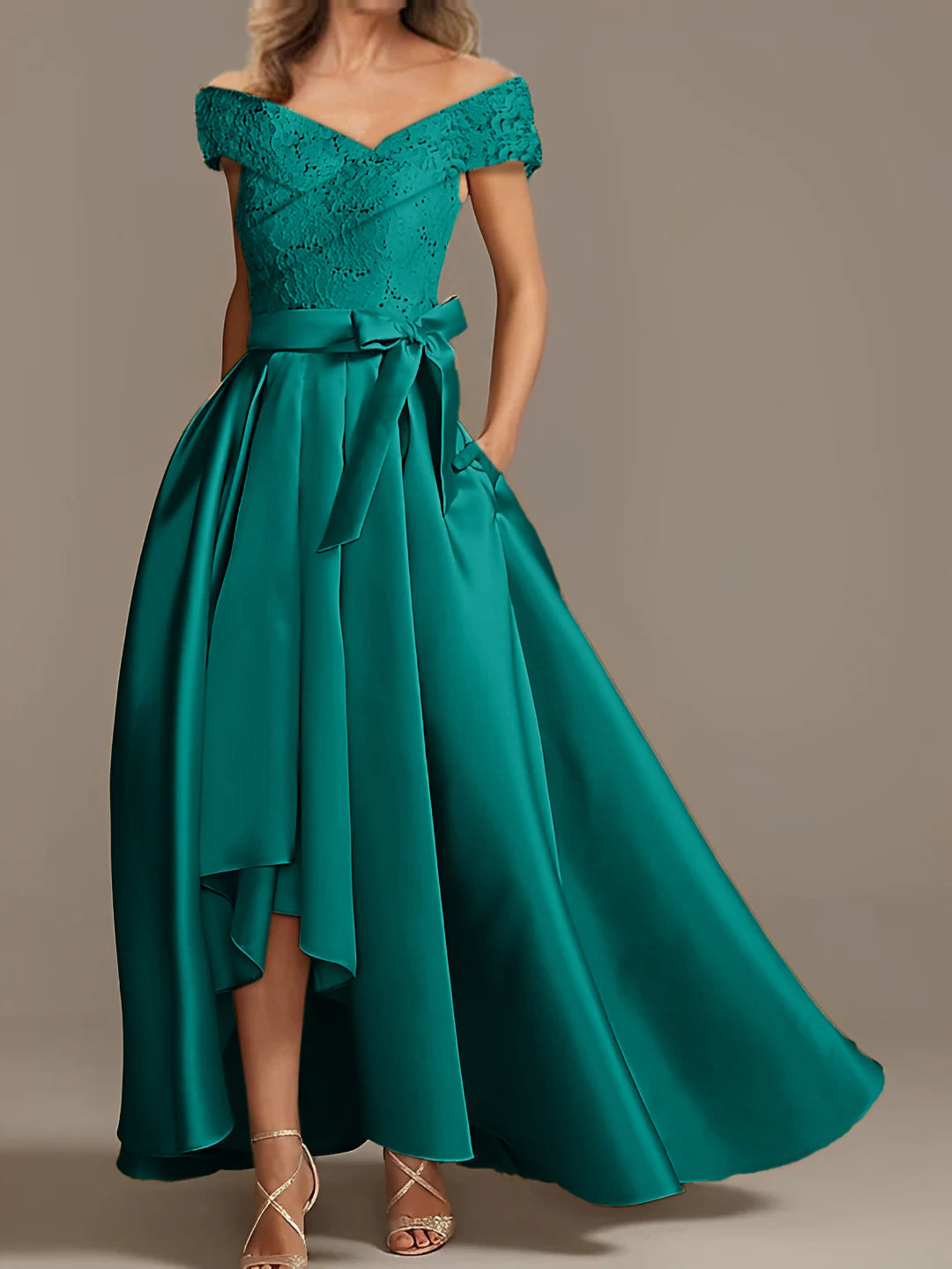 Off the Shoulder Asymmetrical A Line Mother of the Bride Dress with Ruffles