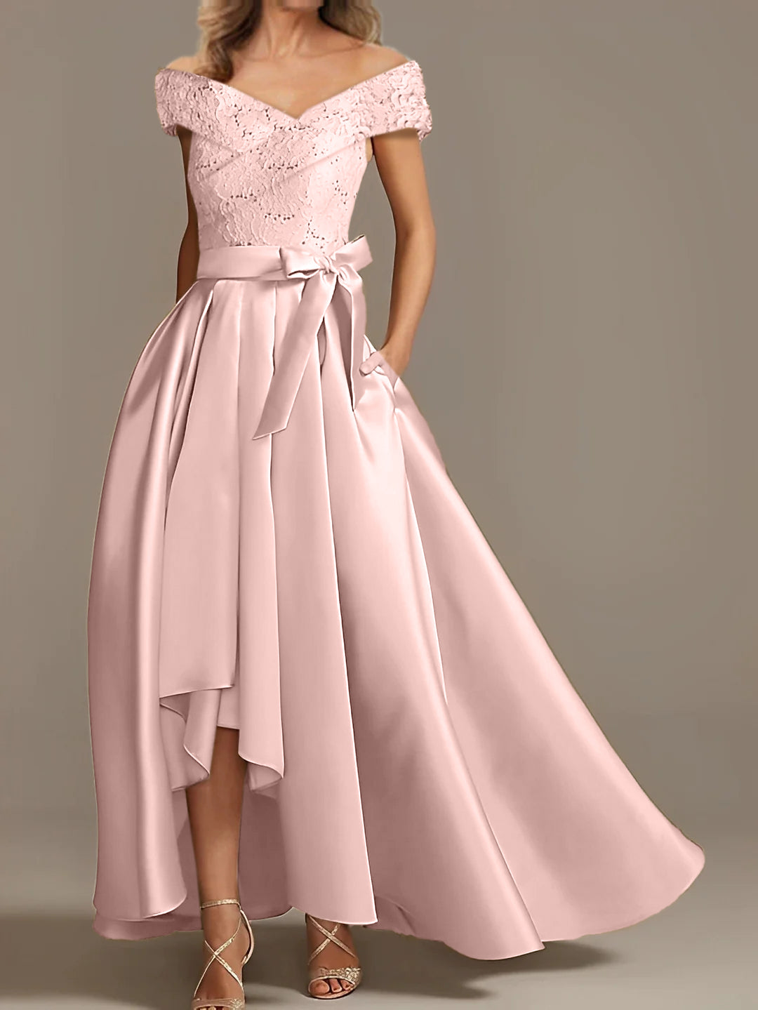 Off the Shoulder Asymmetrical A Line Mother of the Bride Dress with Ruffles