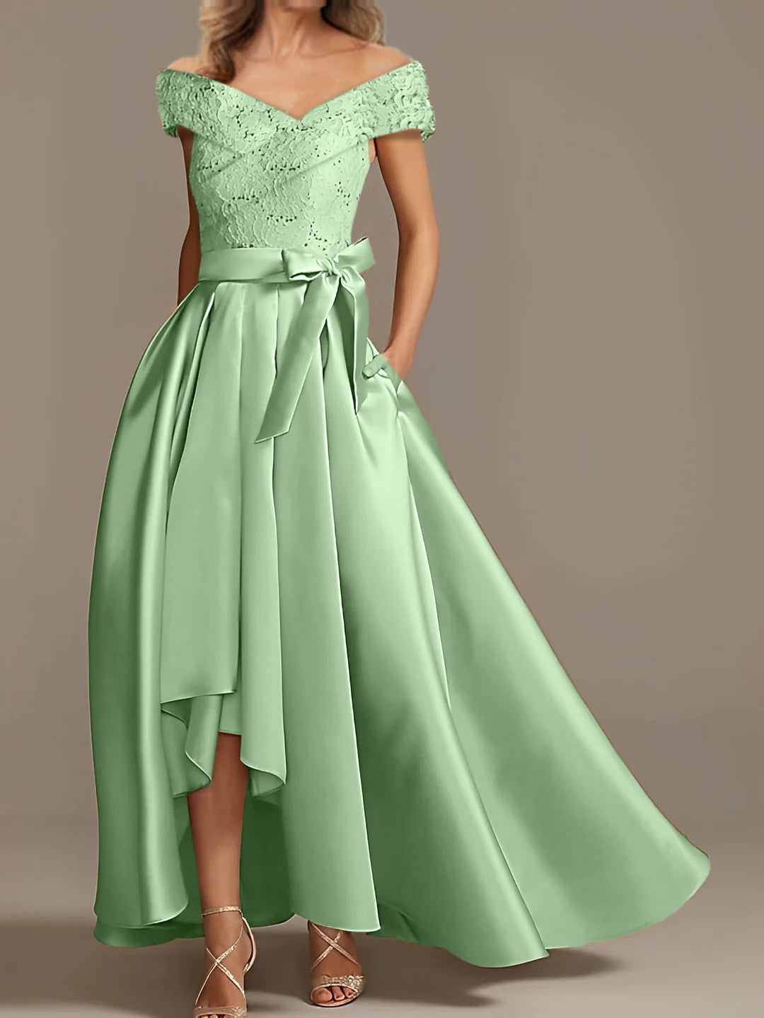 Off the Shoulder Asymmetrical A Line Mother of the Bride Dress with Ruffles