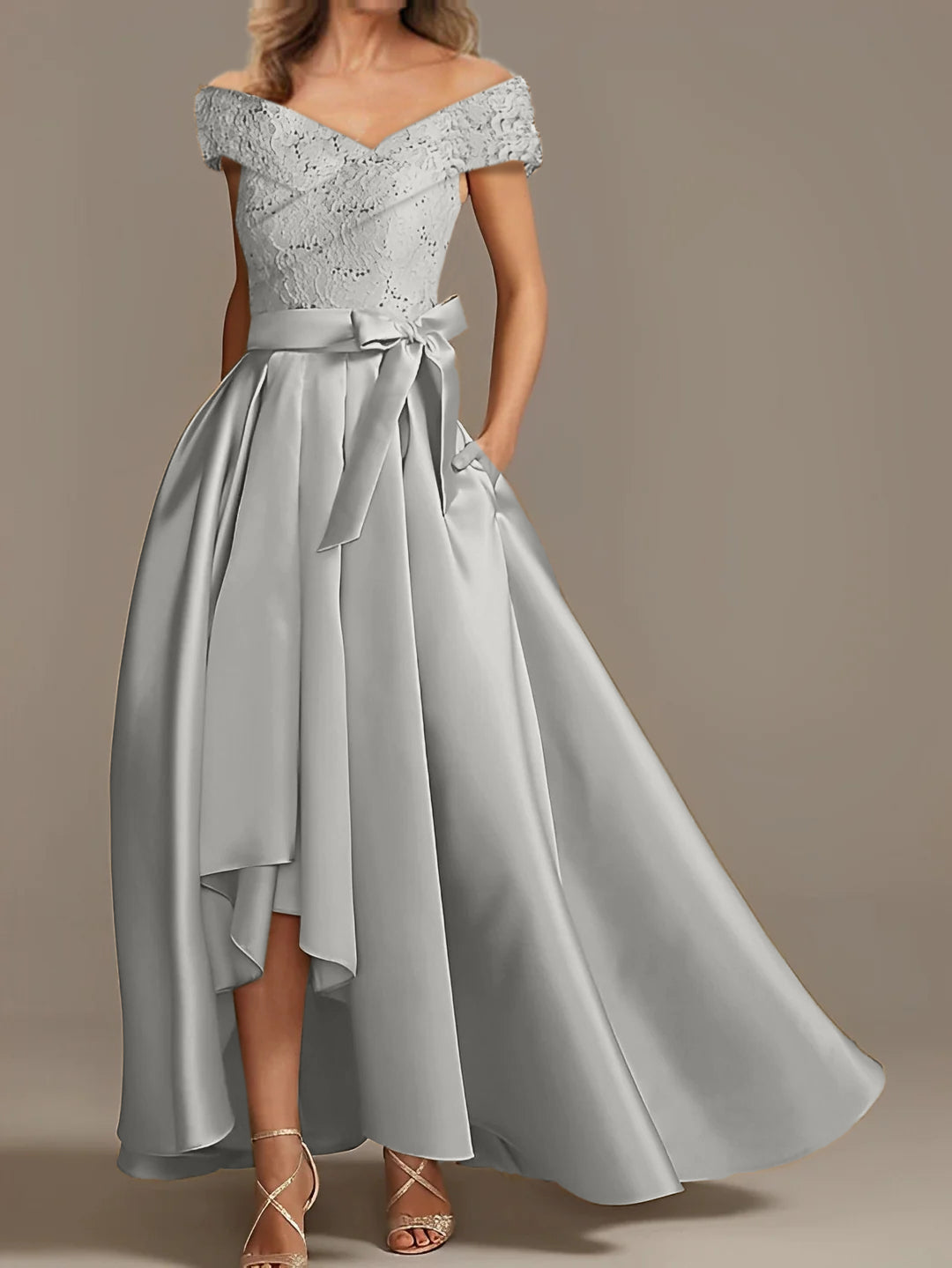 Off the Shoulder Asymmetrical A Line Mother of the Bride Dress with Ruffles