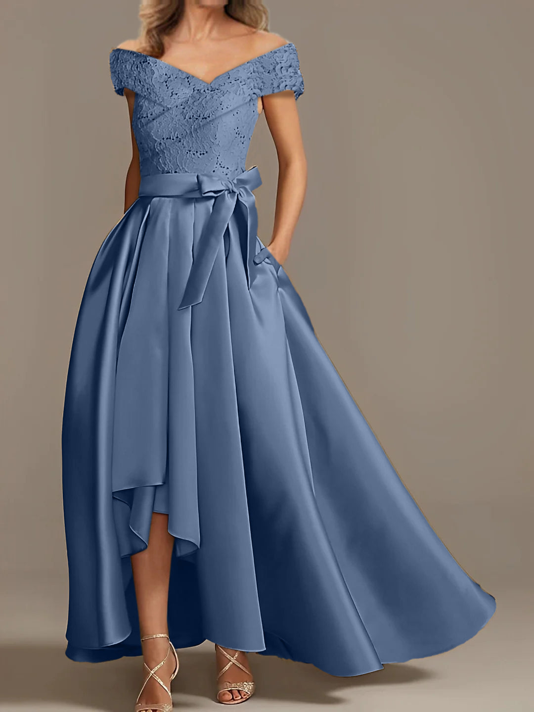Off the Shoulder Asymmetrical A Line Mother of the Bride Dress with Ruffles