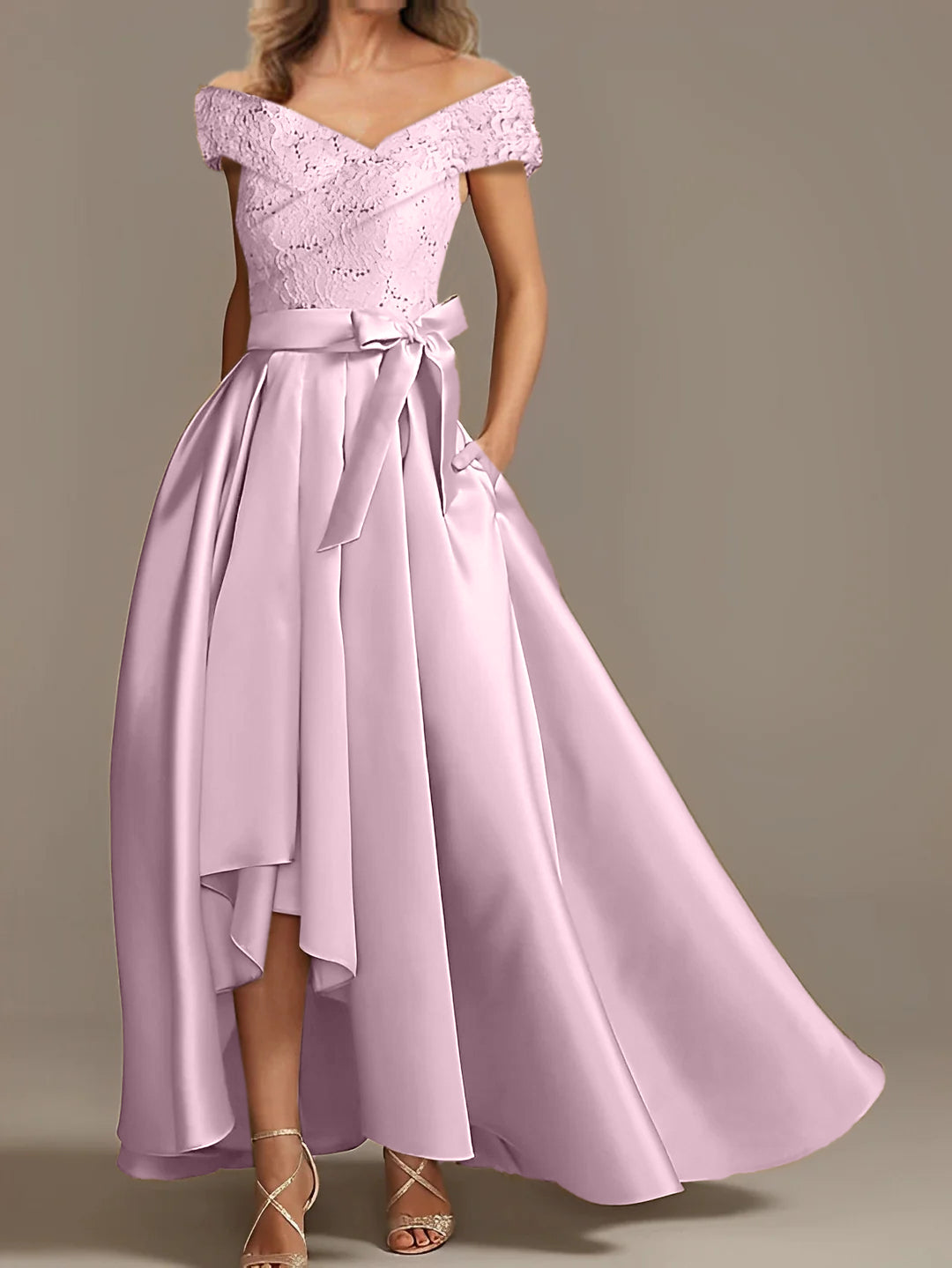 Off the Shoulder Asymmetrical A Line Mother of the Bride Dress with Ruffles