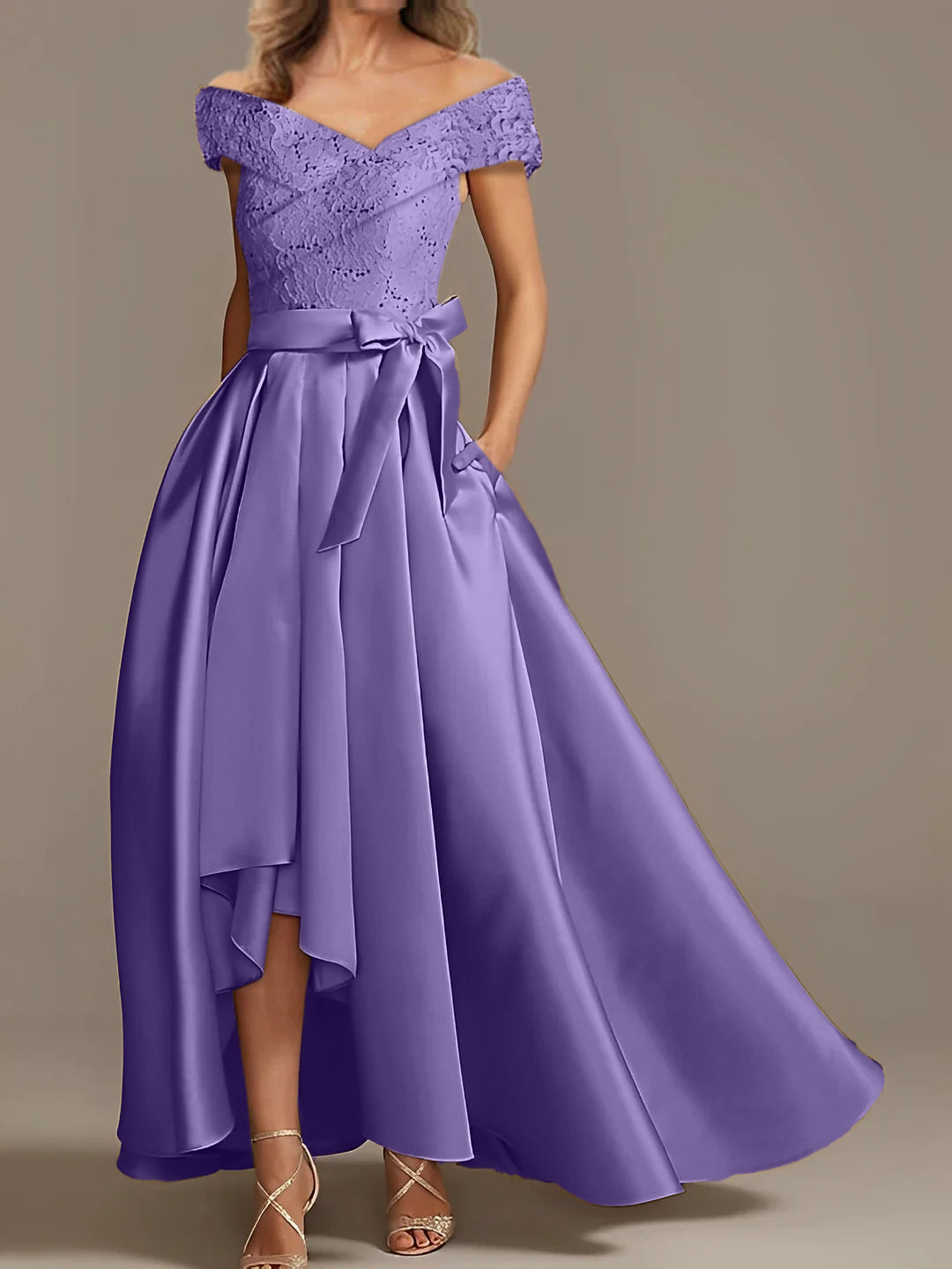 Off the Shoulder Asymmetrical A Line Mother of the Bride Dress with Ruffles