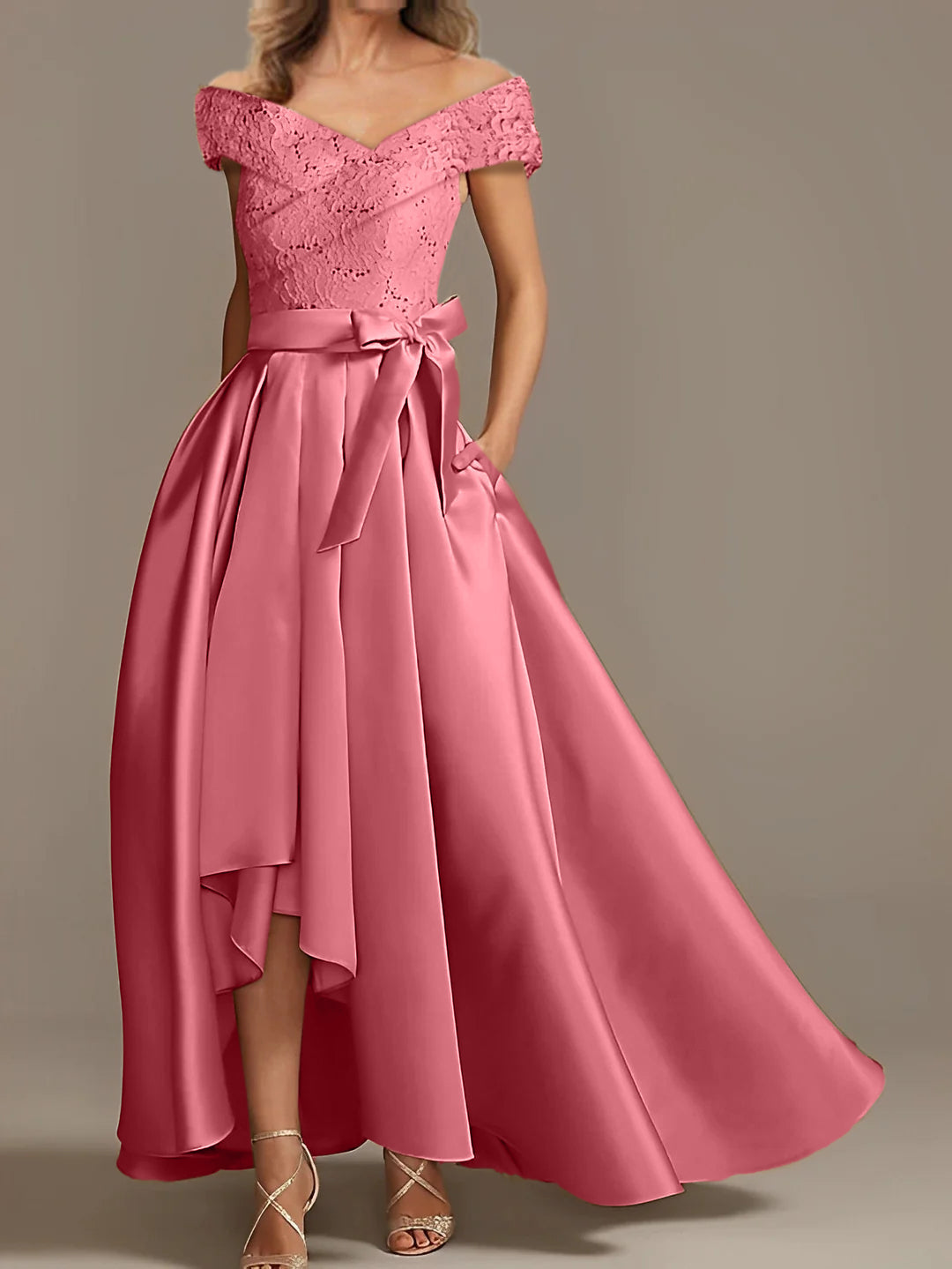 Off the Shoulder Asymmetrical A Line Mother of the Bride Dress with Ruffles