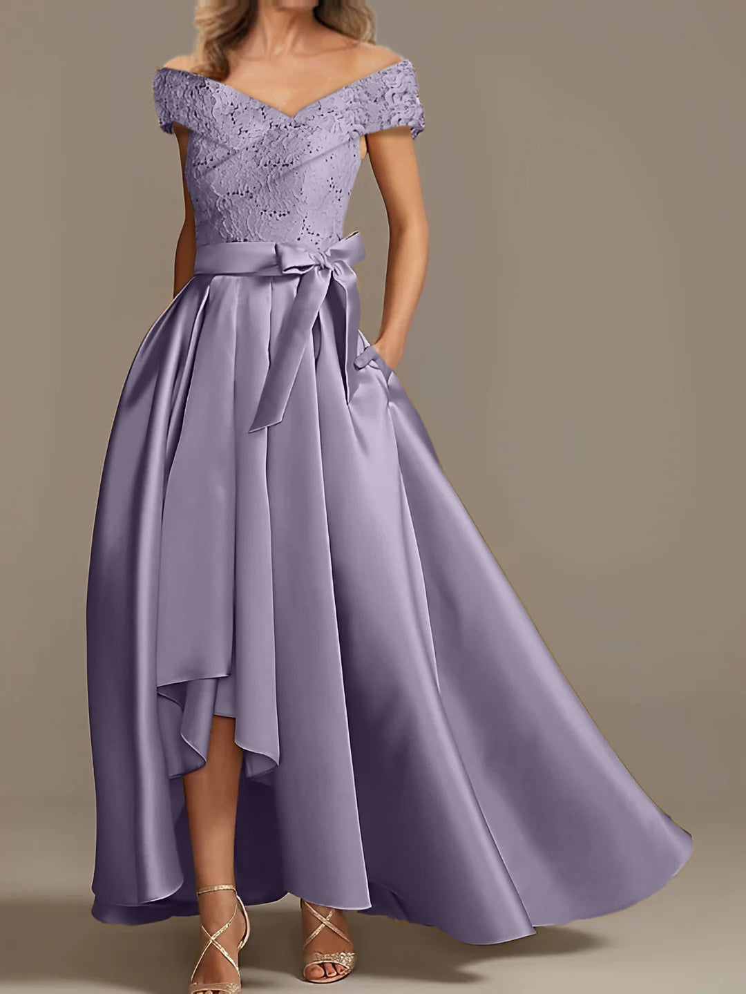 Off the Shoulder Asymmetrical A Line Mother of the Bride Dress with Ruffles