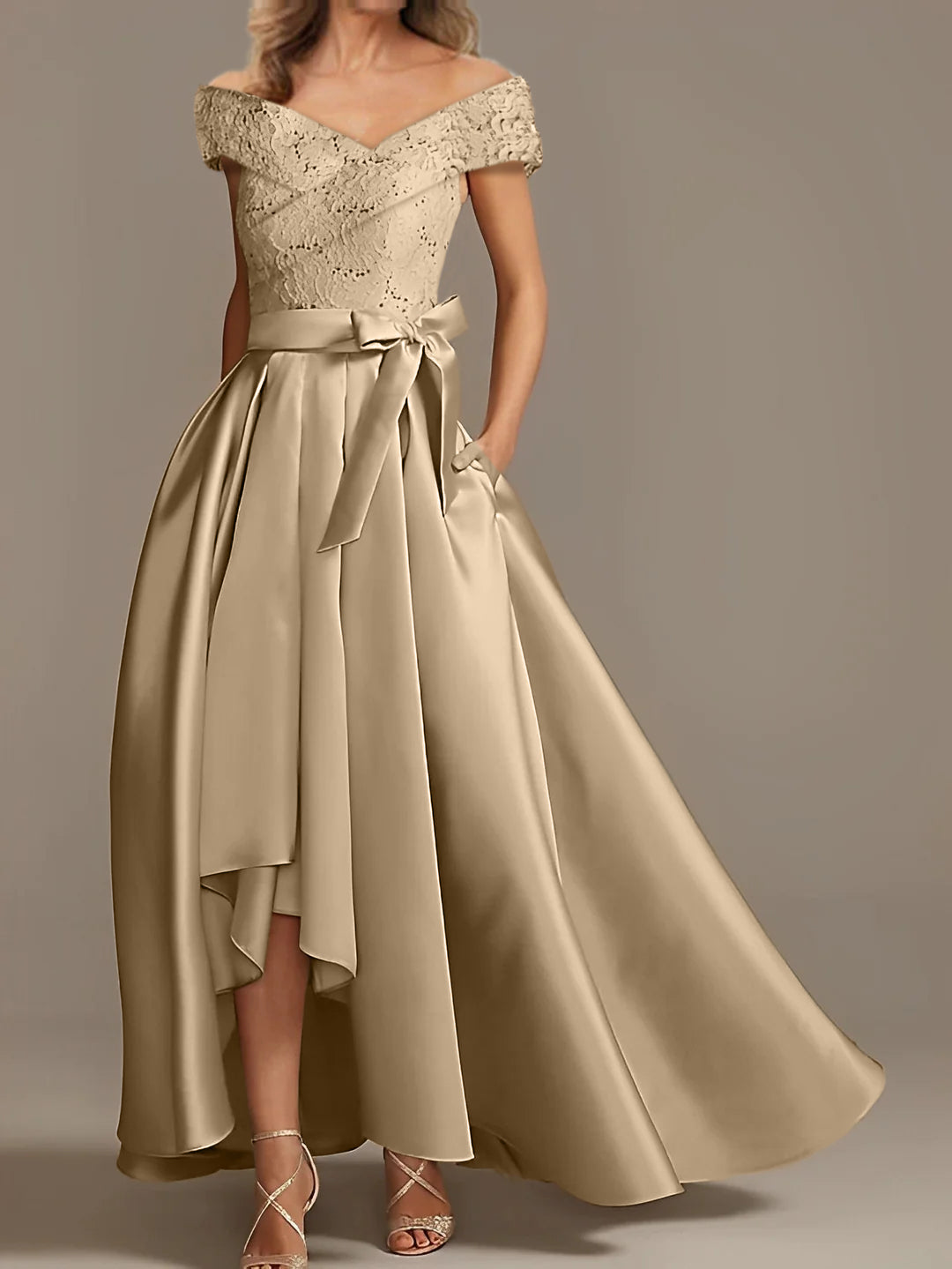 Off the Shoulder Asymmetrical A Line Mother of the Bride Dress with Ruffles