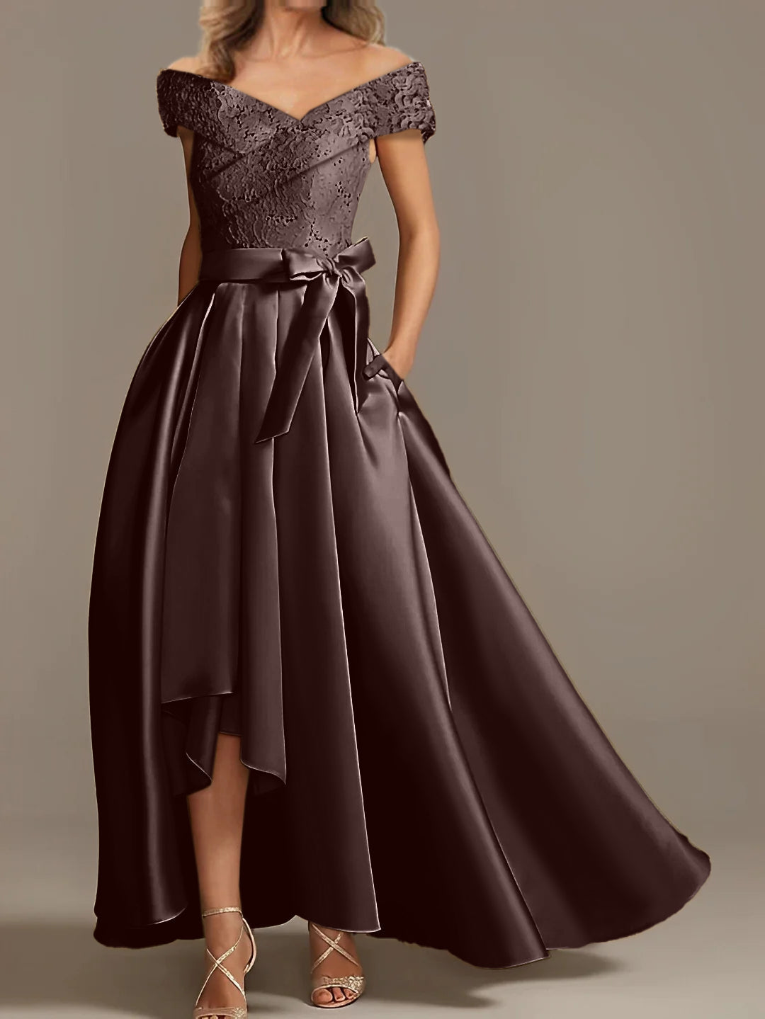 Off the Shoulder Asymmetrical A Line Mother of the Bride Dress with Ruffles