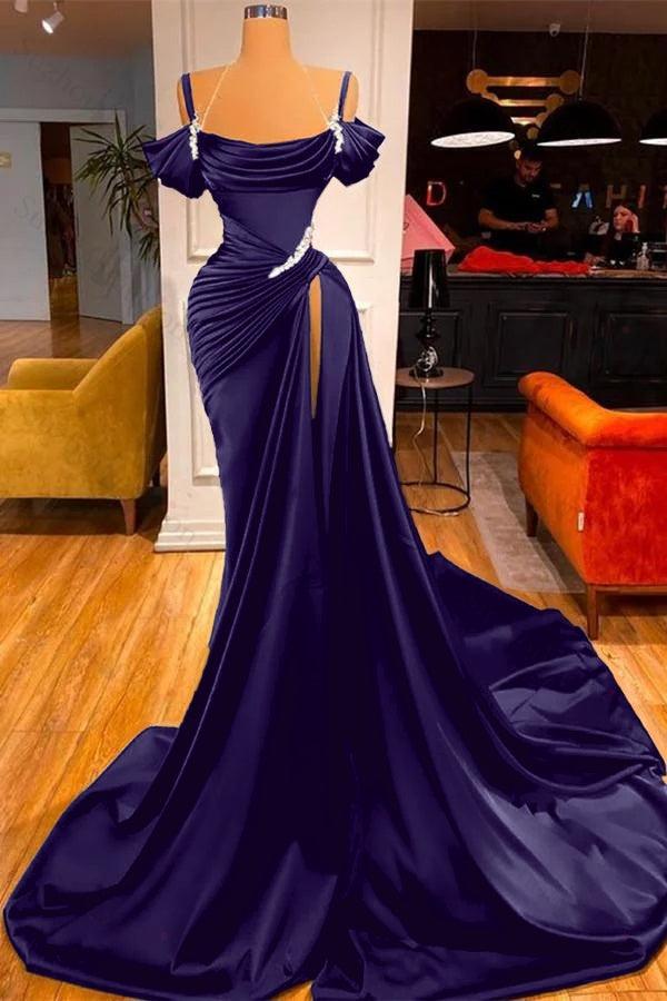 Off-the-Shoulder Dark Green Slit Prom Dress Long Mermaid Party Gowns