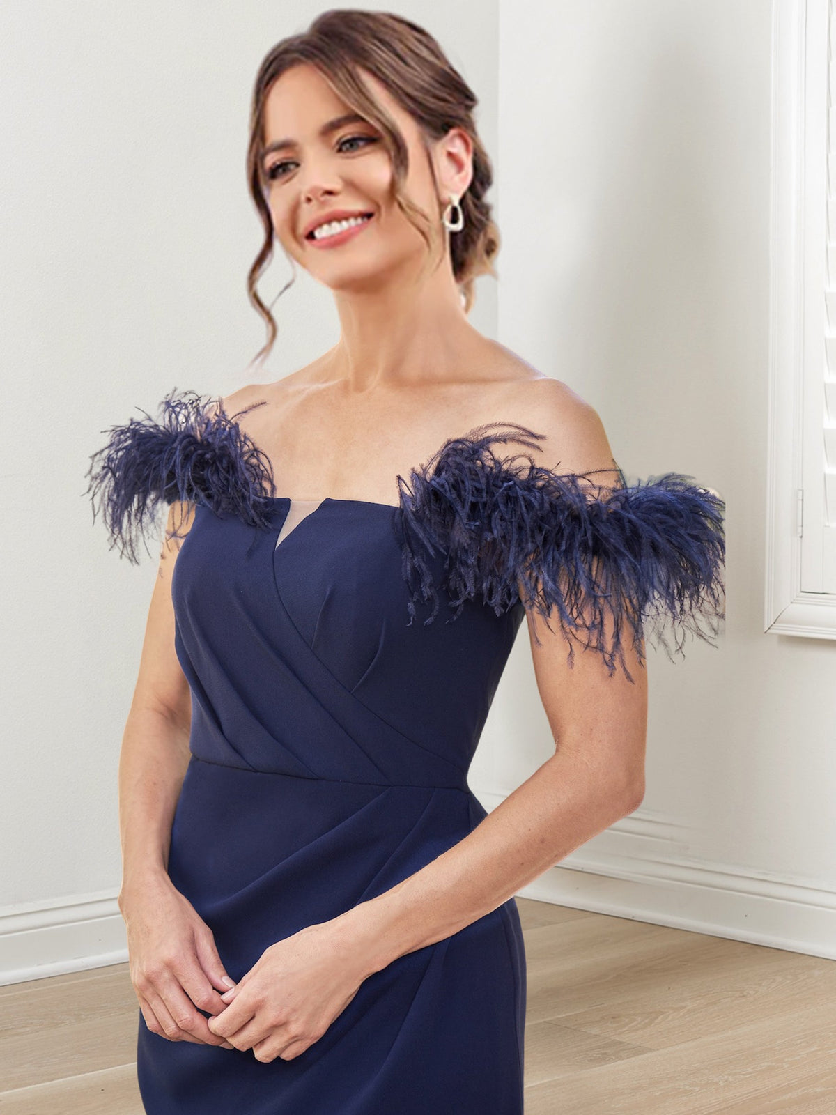 Off the Shoulder Long Sheath Column Gown for the Mother of the Bride