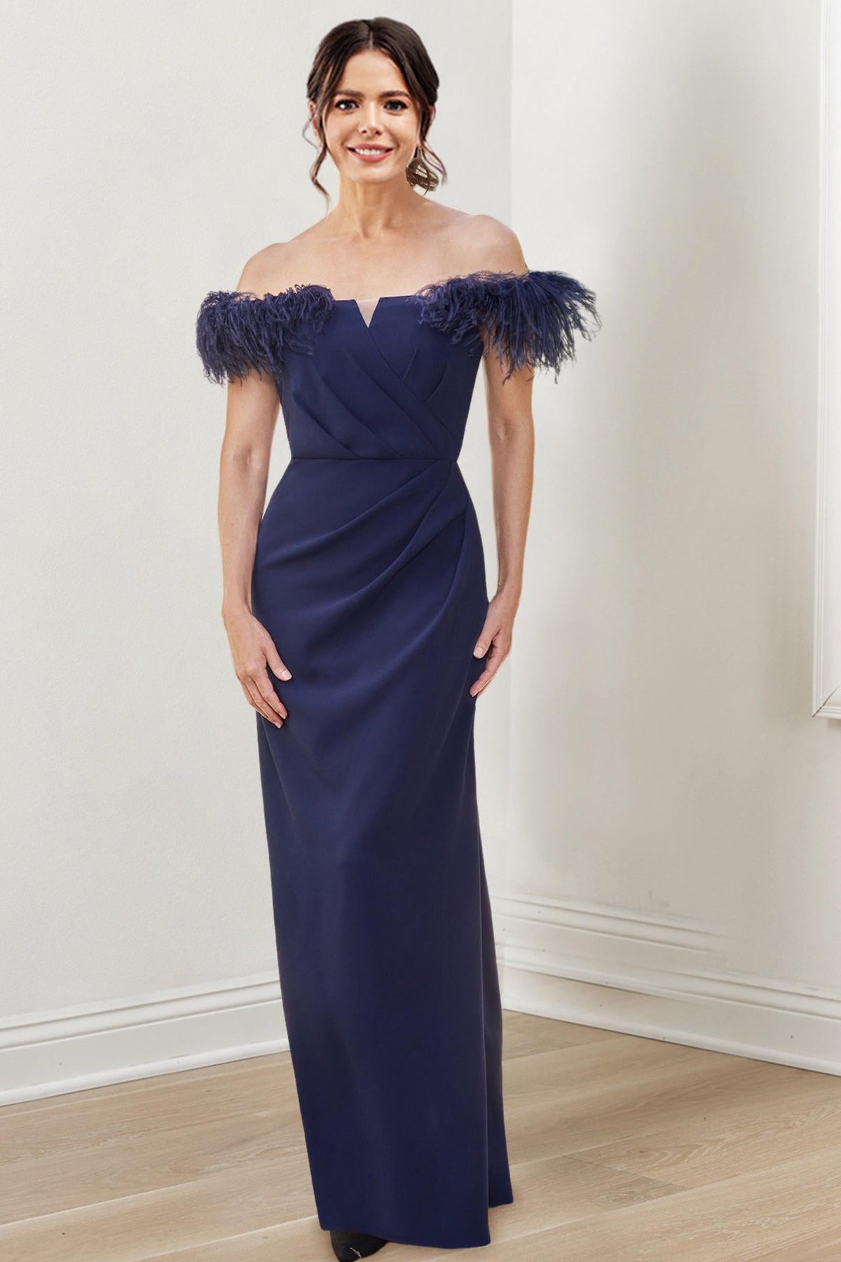 Off the Shoulder Long Sheath Column Gown for the Mother of the Bride