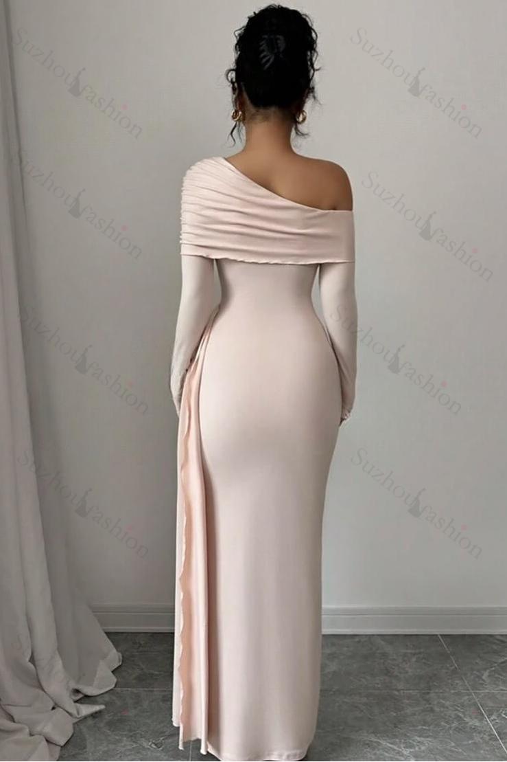 Off the Shoulder Long Sleeves Long Mermaid Evening Formal Dress With Ruffled