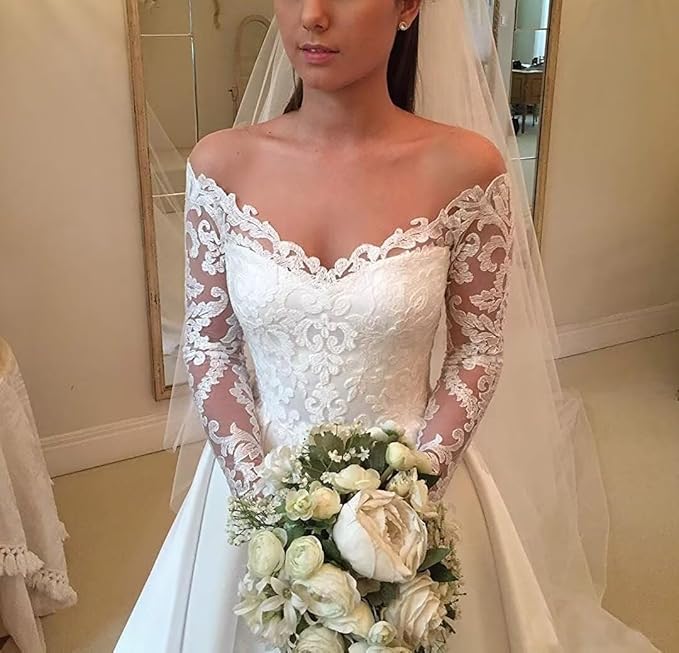 Off-the-Shoulder Long-Sleeves Wedding Dresses | Lace A-Line Bridal Gowns WW0109