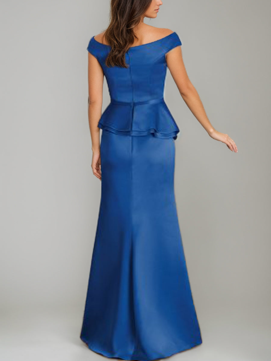 Off the Shoulder Mermaid Trumpet Mother of the Bride Dress with Rhinestone & Ruffles