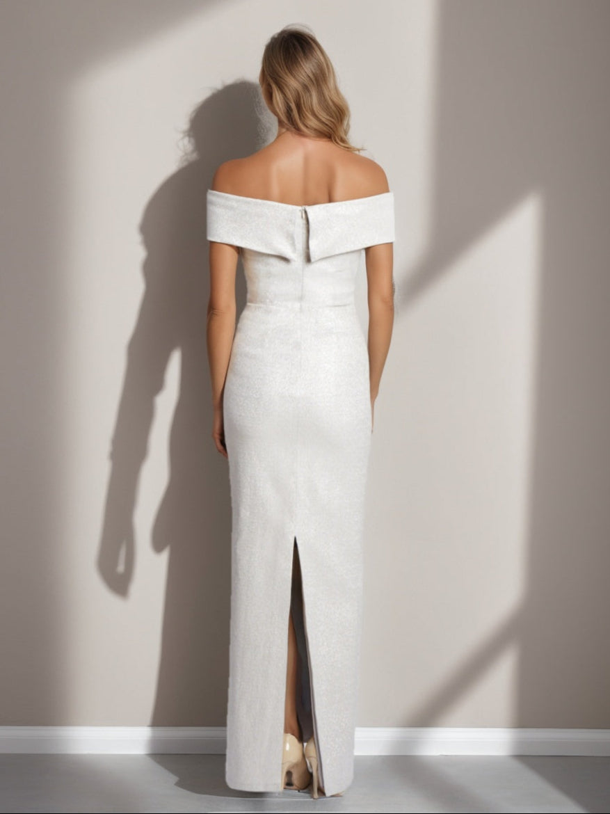 Off the Shoulder Plus Size Long Mother of the Bride Sheath Dress with Ruffles