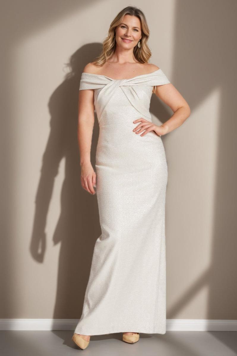 Off the Shoulder Plus Size Long Mother of the Bride Sheath Dress with Ruffles