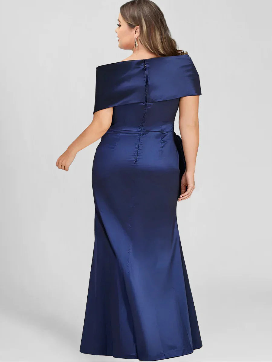 Off the Shoulder Plus Size Long Sheath Mother of the Bride Dress