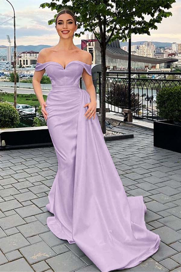 Off the Shoulder Prom Dress Mermaid Sleeveless White Prom Dress Pleated Evening Formal Dress With Ruffled