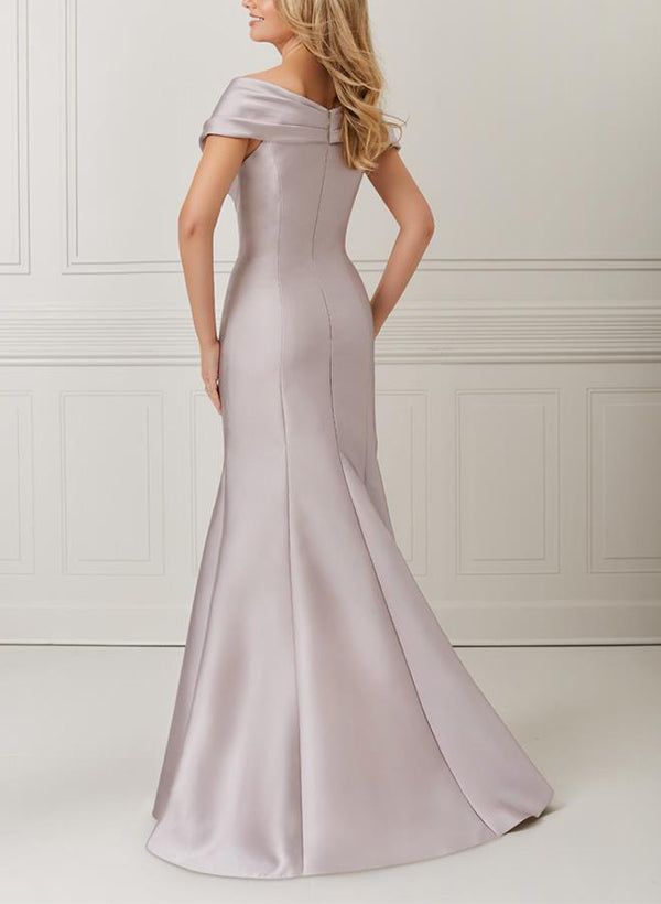 Off the Shoulder Satin Mother of the Bride Trumpet Mermaid Dress Featuring Applique & Beading