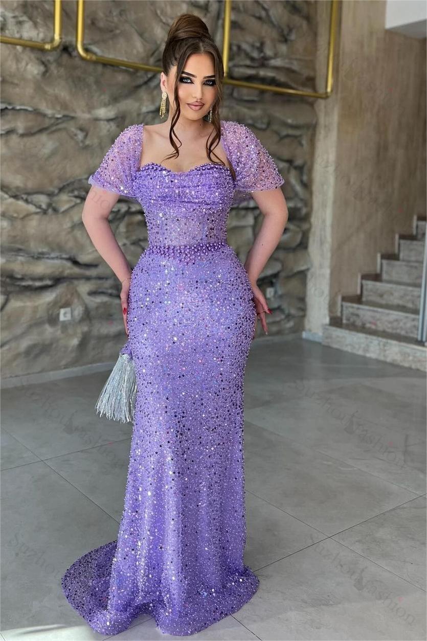 Off the Shoulder Sequined Sweetheart Mermaid Long Evening Formal Dress With Beadings