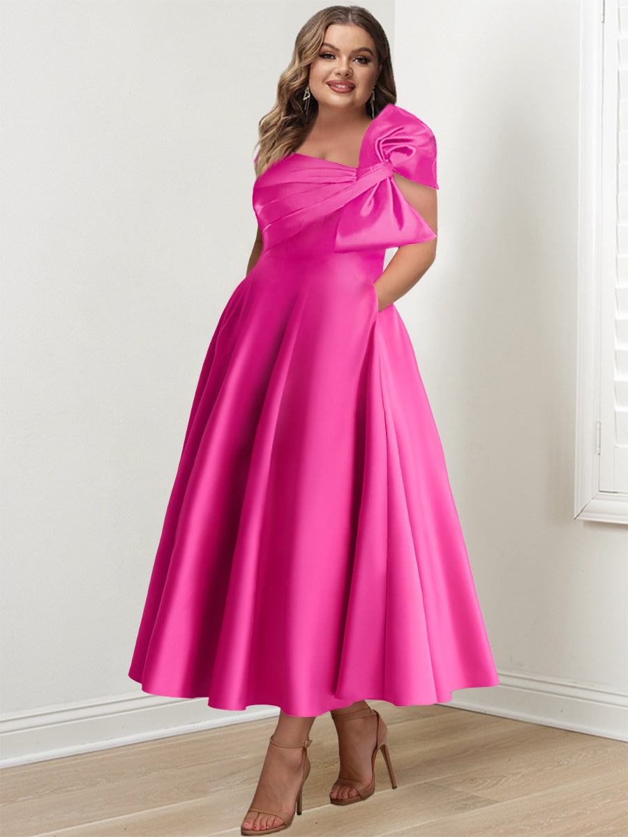 Off the Shoulder Sleeveless A Line Ankle Length Mother of the Bride Dress with Bow(s)