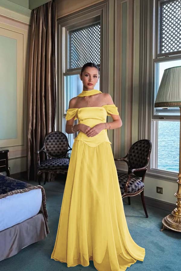 Off the Shoulder Sleeveless Long Evening Formal Dress With Pleated
