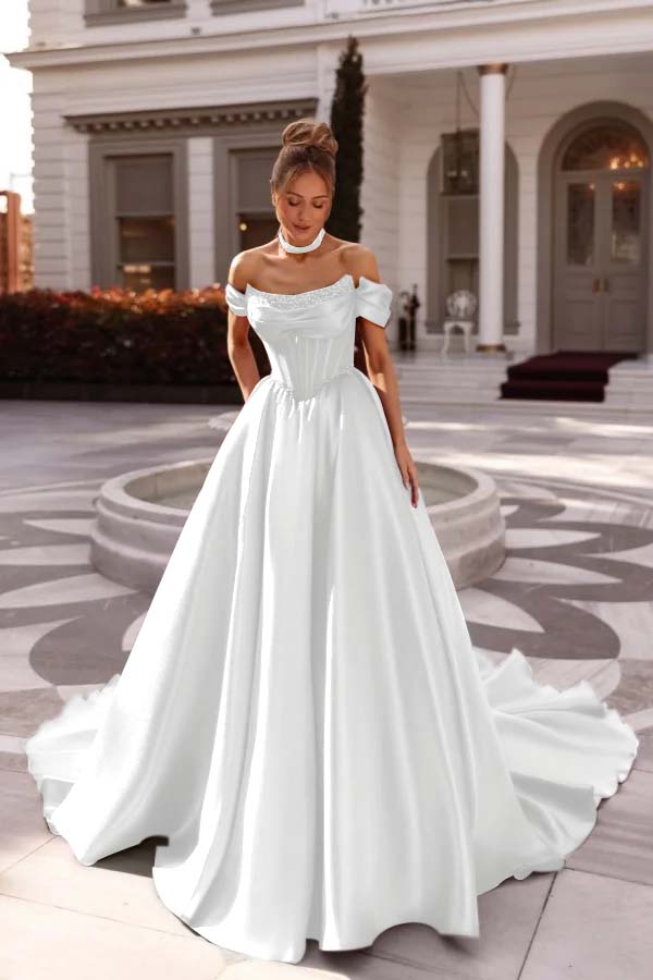 Off the Shoulder Sleeveless Long Evening Formal Dress With Pleated Beading