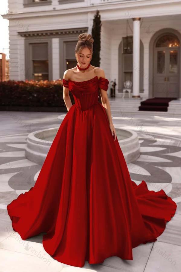 Off the Shoulder Sleeveless Long Evening Formal Dress With Pleated Beading