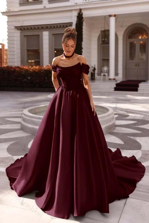 Off the Shoulder Sleeveless Long Evening Formal Dress With Pleated Beading