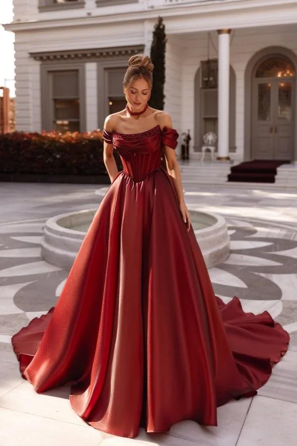 Off the Shoulder Sleeveless Long Evening Formal Dress With Pleated Beading
