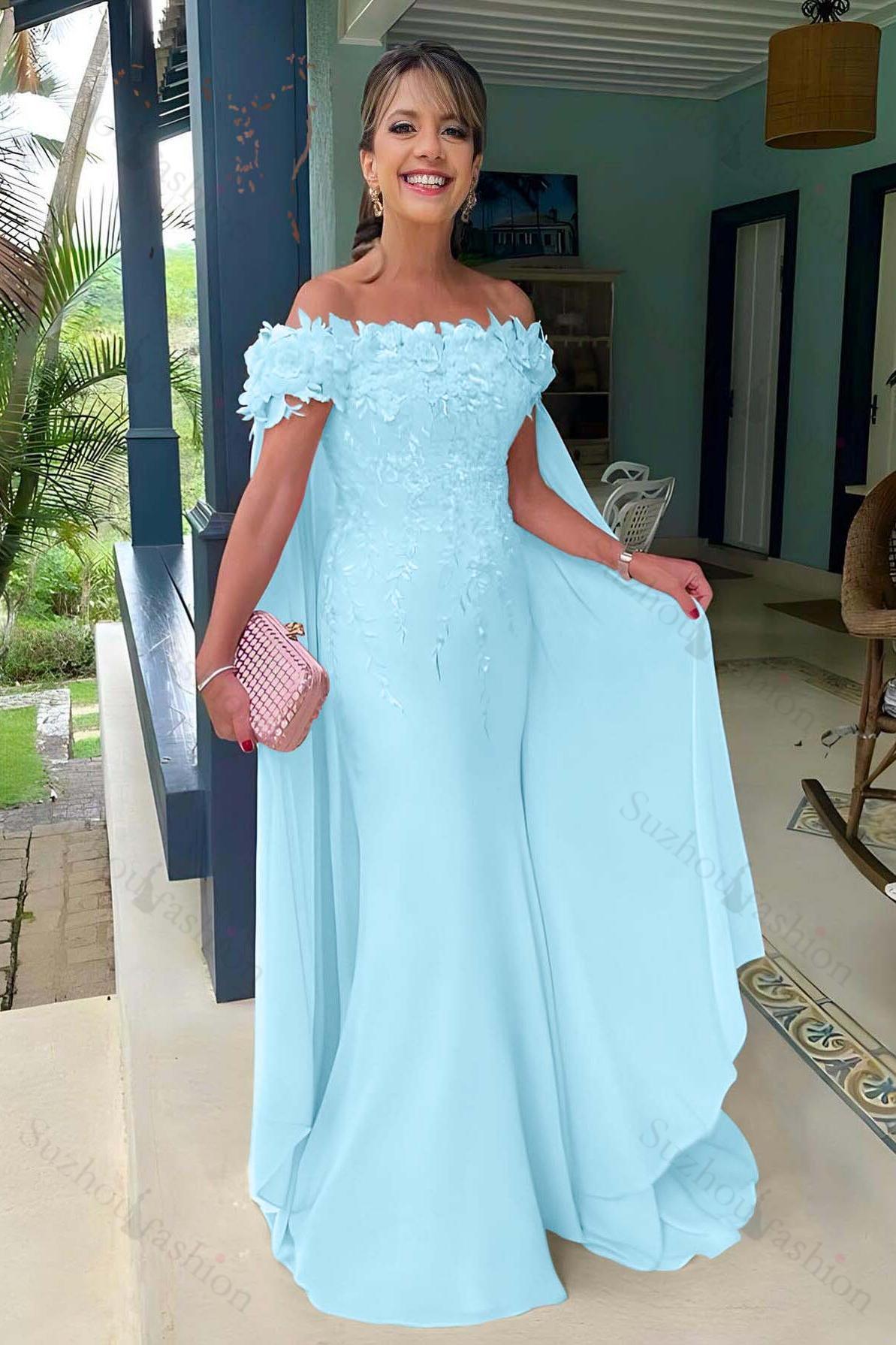 Off the Shoulder Sleeveless Long Mermaid Evening Formal Dress With Appliques
