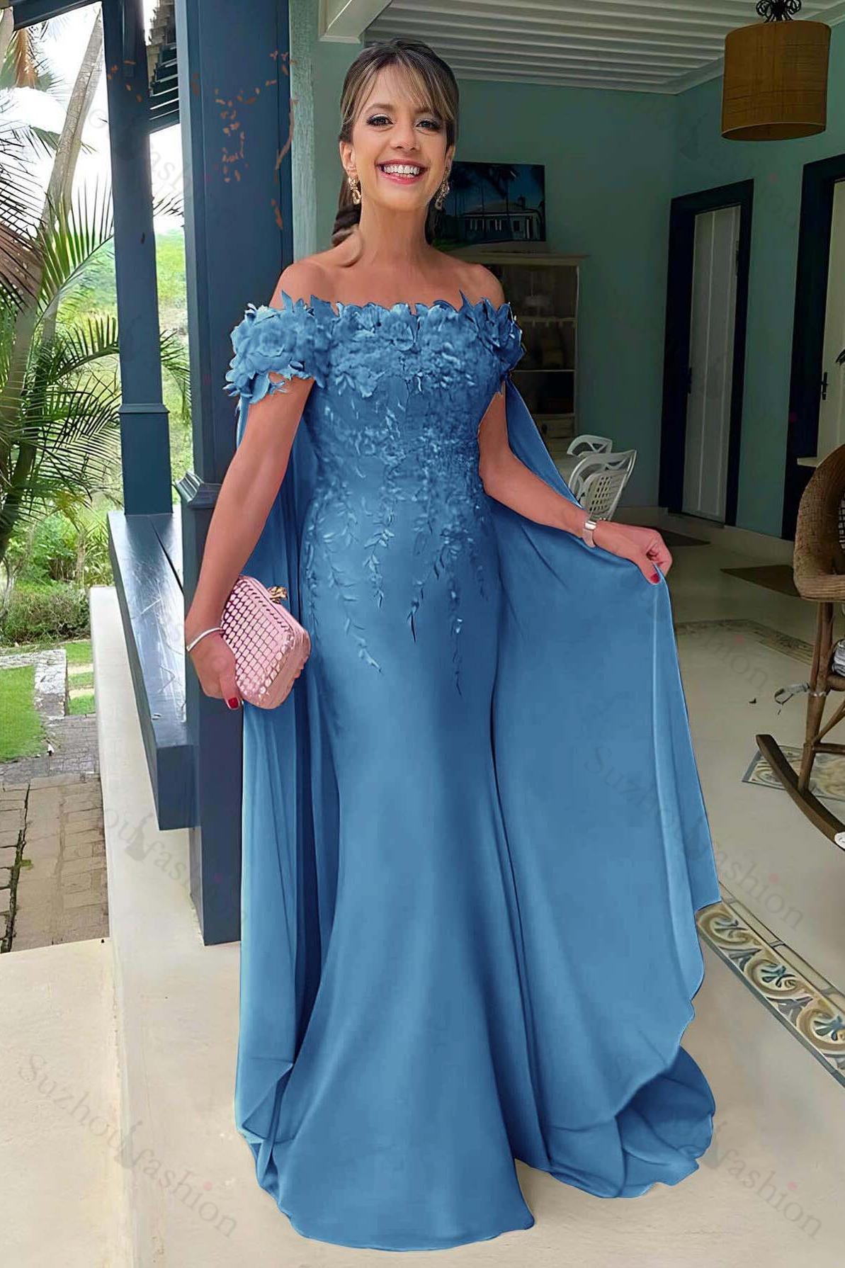 Off the Shoulder Sleeveless Long Mermaid Evening Formal Dress With Appliques