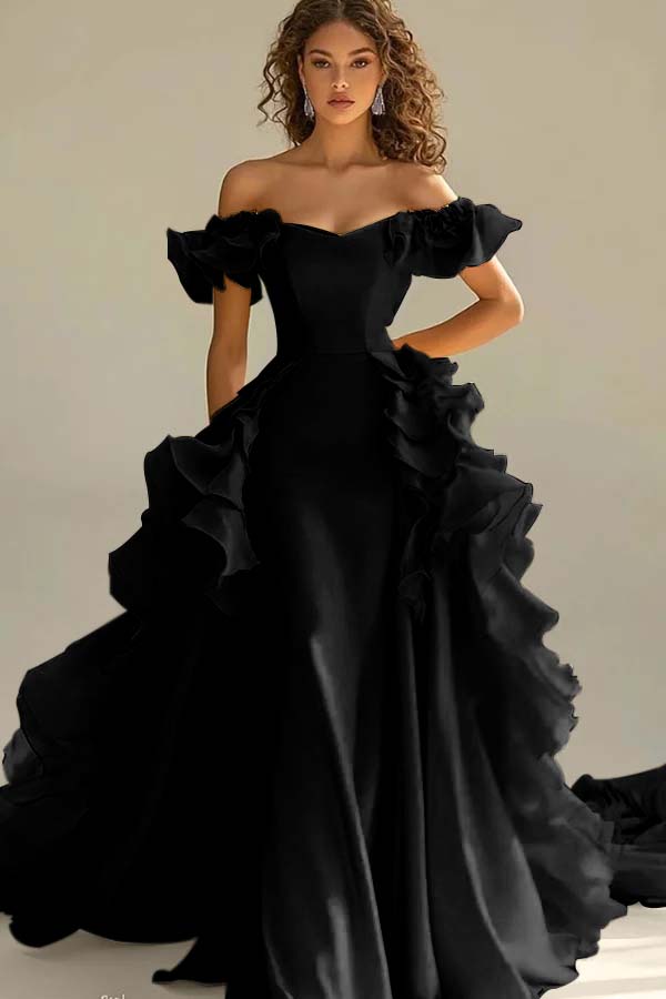 Off the Shoulder Sleeveless Long Mermaid Evening Formal Dress With Ruffled