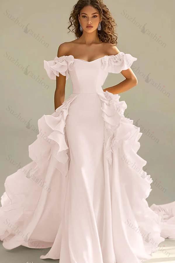 Off the Shoulder Sleeveless Long Mermaid Evening Formal Dress With Ruffled