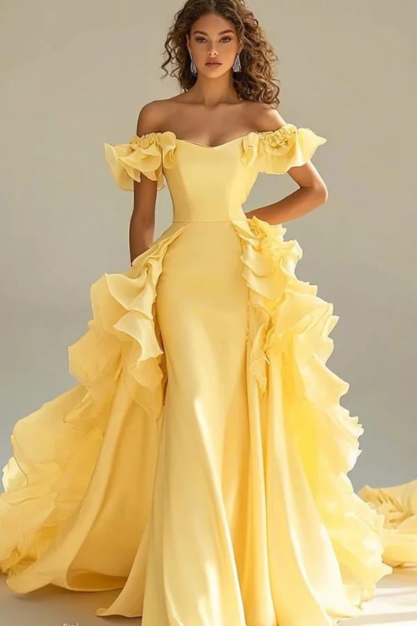 Off the Shoulder Sleeveless Long Mermaid Evening Formal Dress With Ruffled