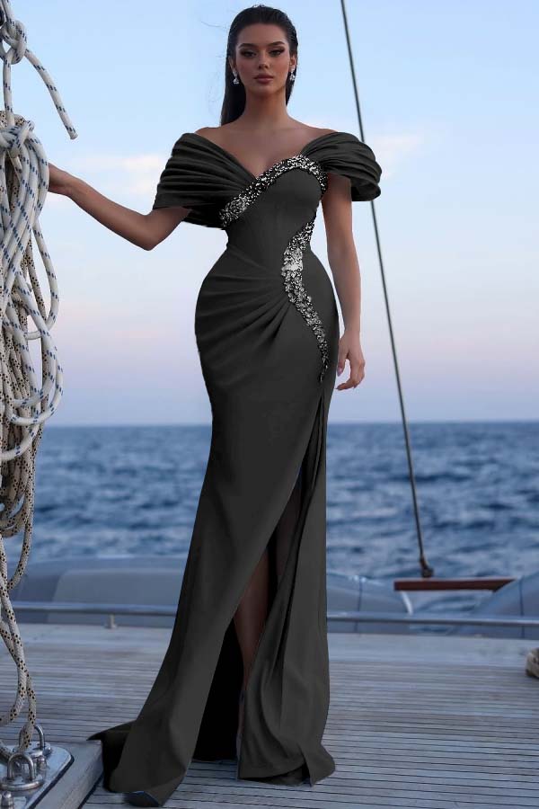 Off the Shoulder Sleeveless Long Mermaid Evening Formal Dress With Sequined