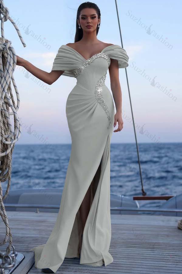 Off the Shoulder Sleeveless Long Mermaid Evening Formal Dress With Sequined
